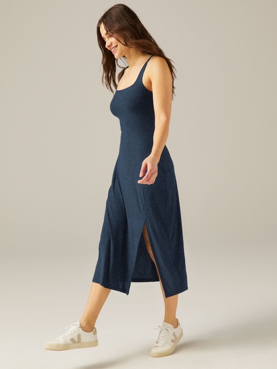 Beyond Yoga • Navy Featherweight Square Neck Slit Midi Dress • Size S - Picture 4 of 8